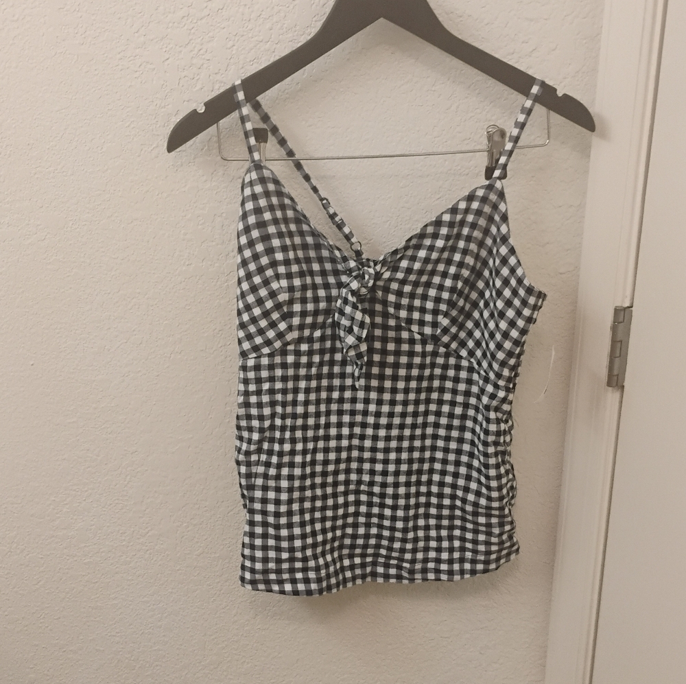 NWT Old Navy Gingham Smocked Back V Neck Camisole Top Bow Front Sz XS